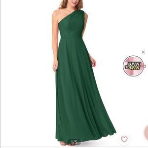 Azazie dark green one shoulder bridesmaid dress